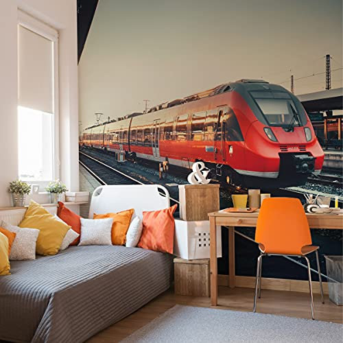 Muralo Fotomural autoestimulante, 312 x 219 cm, diseño de tren juvenil y cielo, altura de 219 cm