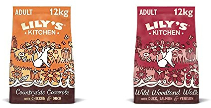 Lily's Kitchen Chicken & Duck Countryside Casserole Natural Grain Free Complete Adult Dry Dog Food (12 kg) & Duck, Salmon & Venison Natural Grain Free Complete Adult Dry Dog Food (12 kg)