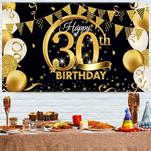 30. Geburtstagsfeier Dekorationen Banner, Hintergrund Banner Geburtstag, 30.Geburtstag Banner Schwarz Gold, Geburtstagsdeko Banner, wesentliche Dekoration für 30. Geburtstagsfeier(180 cmx 110cm)