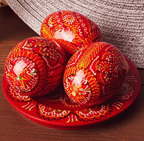 LOVARE QG Group Holz-Ostereier im Vintage-Stil, 5,1 cm, handbemalt, ukrainische Ostereier, Pysanky, Mini-Ostereier, Holz, Hühnereier (Pysanka Pysanky Supplies) auf Ostertellern, 3 Stück