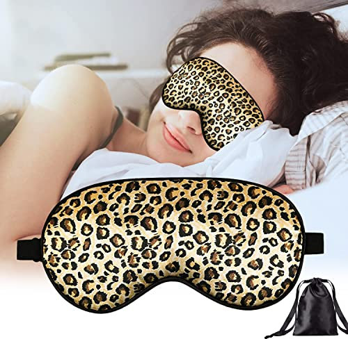 Reine Maulbeerseide Schlafmaske, Schlafmaske Frauen Seide Augenmaske Leoparden, 100% Reine Seide, weiche, hautfreundliche, lichtundurchlässige schlaf augenmaske mit verstellbarem Riemen für Frauen