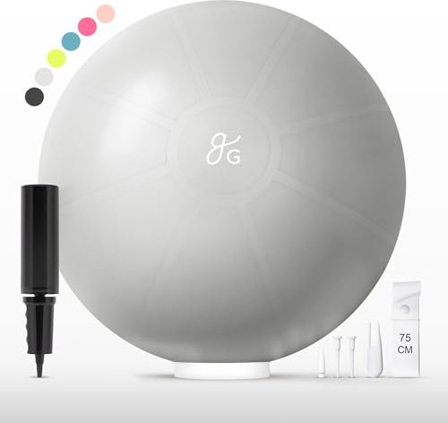 Greater Goods Yoga-Ball, 75 cm, Anti-Burst-Gymnastikball für Pilates, Stabilität, Schwangerschaft & Training, inklusive Pumpe, Grau