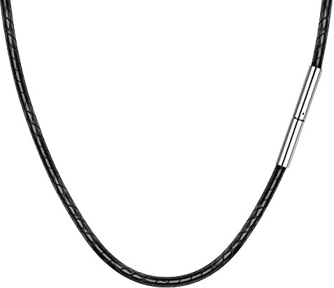 Collana da uomo da 2/3 mm, collana in finta pelle, collana da uomo da 41 a 76 cm, collana in corda nera, collana in pelle con chiusura a pressione, ciondolo di ricambio per collana in pelle, regalo