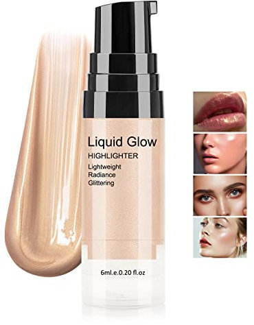 Boobeen Liquid Highlighter - Shine Shimmer Makeup Bronzer Smooth Glow Illuminator Drops Liquid Highlighter Nude Glow Glitter Illuminizing Contour for Face & Body, for Radiant Skin