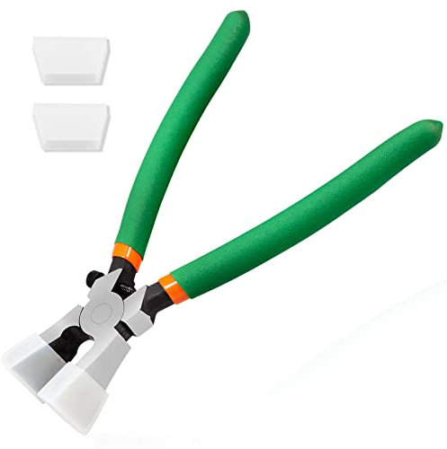 LEONTOOL Glaslaufzange mit 2 Paar Gummispitzen, Schlüsselanhängerzange mit gebogenen Backen, Glasschneidezange für Armbänder, Schlüsselanhänger und Schlüsselbänder und Buntglasarbeiten, 20,3 cm