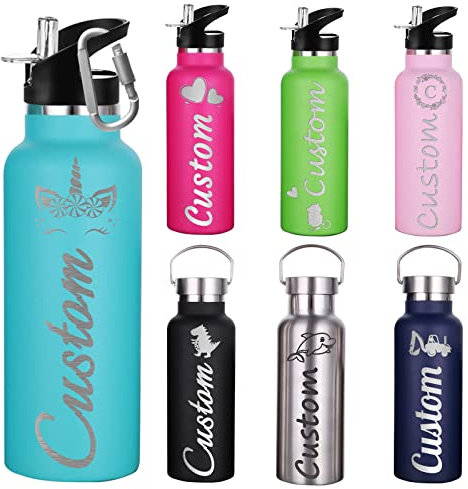 WBgjsnklbnl Gourde Isotherme Personnalisable Avec Paille Pour Le Sport Bouteille d'eau Avec Nom Gravé Pour Homme et Femme