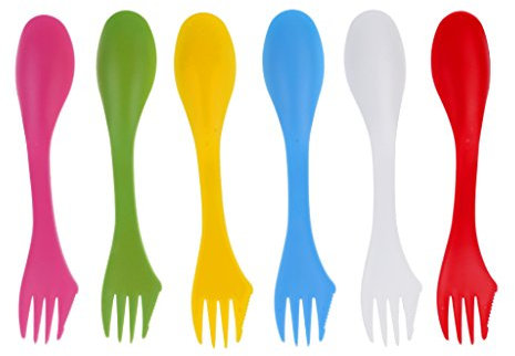 6 pezzi/set di utensili da campeggio Spork Combo Travel Gadget Cucchiaio Forchetta Posate