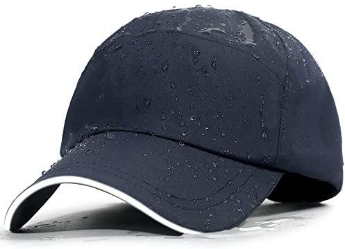 Mens Water-Resistant Baseball Cap Womens Rain Hat Foldable Outdoor Running Sun Fishing hat Navy Blue