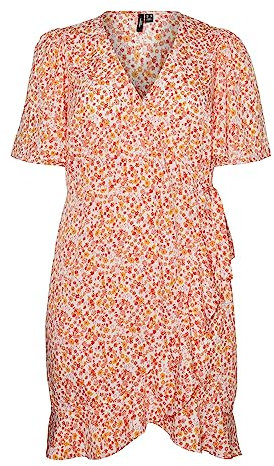 VERO MODA CURVE Damen VMEMMA Henna SS Short WRAP Dress CUR Kleid, Birch/AOP:Caro Flower, 70