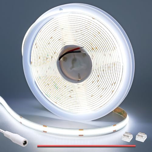 GOMING 12V COB Striscia LED Bianco Freddo 6000K 5M 312LED/M 11W/M CRI 93+ Alta Densità 1560LED Non Impermeabile IP20 Flessibile Luci LED per Natale Bar Decorazioni(Senza Alimentazione)