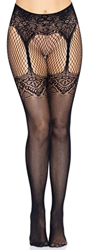 Leg Avenue Damen Netzstrumpfhose mit Kunststrumpfgürtel