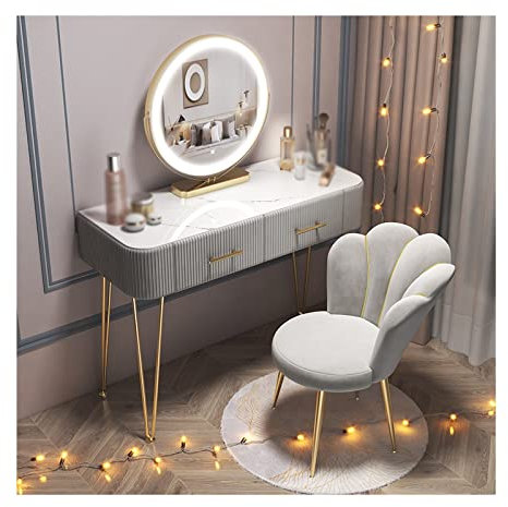 Schminktisch Schminktisch aus Holz Schlafzimmer Einfacher Schminktisch Schminktisch Glastisch Rückenlehne Schminkstuhl Intelligenter Schminkspiegel Schminktisch Schlafzimmer Schlafzimmer Waschtisch (