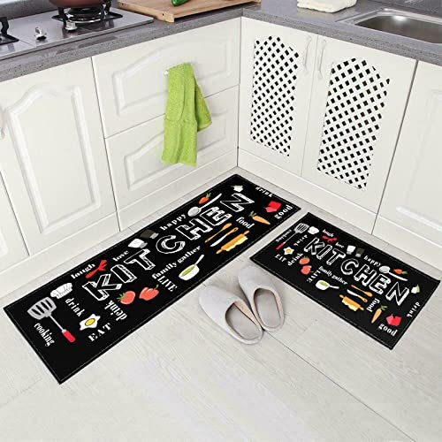 LXTOPN Kitchen Rug Non-Slip Kitchen Mat Sets,Hallway Runner For Kitchen Washable Kitchen Rugs Mat with Natural Rubber Backing,Door Rug Set. (K2, 43x75cm+43x150cm)