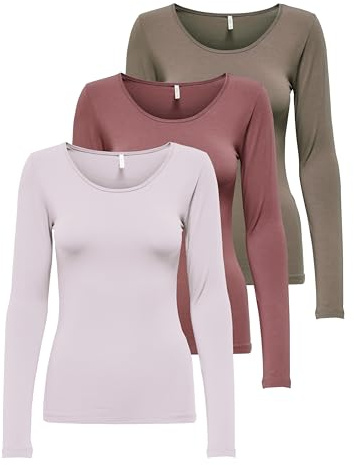 ONLY Damen Langarm-Shirt Onllive Love XS S M L XL Schwarz Weiss Rundhals