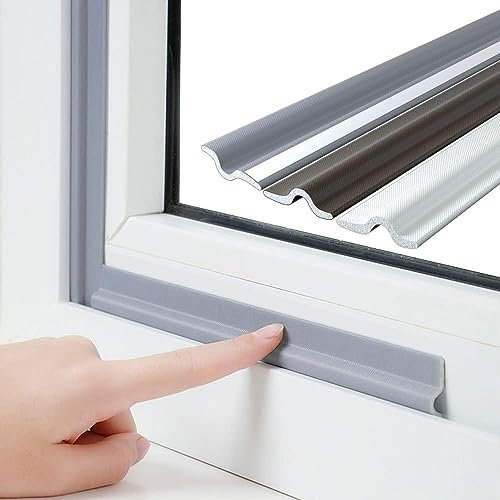 Esufeir 315Inch/8M Gris Forma de T Burlete Ventana Corredera Puerta Entrada,PU Espuma Junta Autoadhesivo Aislante Acustico Tira de Sellado para Ventanas Frio Aluminio,Bajo Puerta Exterior