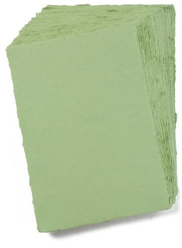 Wanderings Handgefertigtes Grünes Mixed-Media-Papier Im A5-Format Mit Büttenrand, 21x15cm – 150gsm – Farbiges Kaltpress-Strukturpapier Aus Recycelter Baumwolle Für Kartenherstellung – 50 Blatt