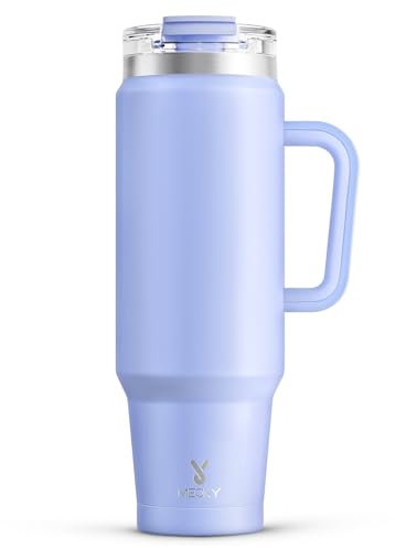 Meoky 40 oz Tumbler with Handle and Straw, Insulated Tumbler with Lid and Straw, Stainless Steel Travel Mug, Keeps Cold for 34 Hours, 100% Leak Proof, Fits in Car Cup Holder (Lilac)