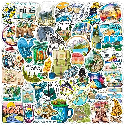 PRETTY SUNSHINE Camping im Freien Sticker Set 50 Stück, Vintage Aufkleber für Koffer MacBook Fahrrad Helm Laptop Skateboard Auto Motorrad Wasserfest Reisen Sticker