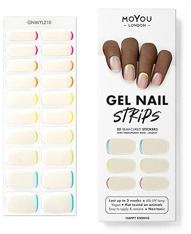 MOYOU LONDON Halbgehärtete UV Gel Strips - 20 Stück - Gel-Nagelfolien UV Härtend für Maniküre in Salonqualität - Happy Ending