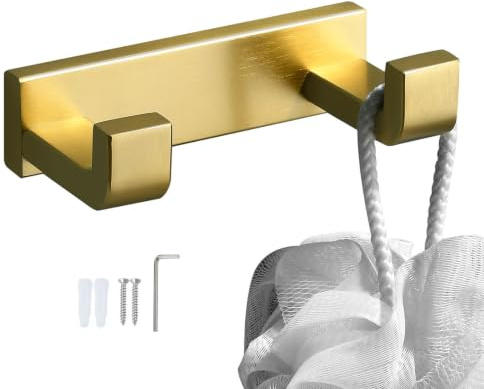 YACVCL Brushed Gold Towel Hooks, Robe Coat and Clothes Double Hooks, Heavy Duty SUS304 Stainless Steel Wall Hooks Hanger for Bathroom Kitchen Bedroom