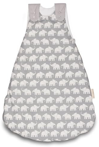 ULLENBOOM Sommerschlafsack Baby Graue Elefanten (Made in EU) - Aus OEKO-TEX Materialien - 0,5 TOG, Schlafsack für Babys und Neugeborene, Größe: 80/86