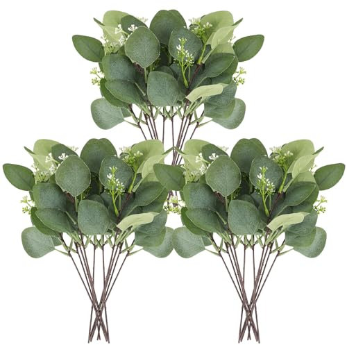 MWOOT 20 Pezzi Steli di Eucalipto Artificiali, Rami di Eucalipto per Centrotavola, Foglie di Eucalipto Verde per Bouquet da Sposa Vaso Composizione Floreale Decorazione del Giardino Domestico