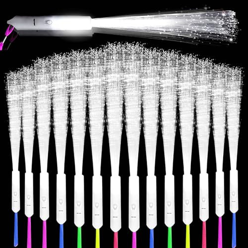Vegena Glasfaser Leuchtstab, 30 Stück Weiß LED Leuchtwedel Set, LED Leuchtstab Glasfaser, LED Hochzeit Leuchtwedel 3 Modi, Glasfaser Leuchtstäbe, LED Leuchtstäbe Glasfaserlampe Für Partys Konzert