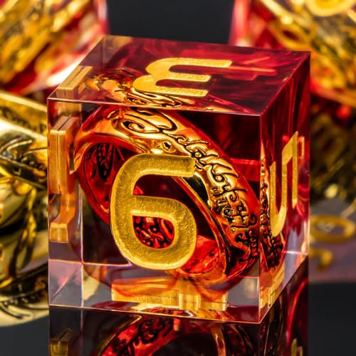 KERWELLSI DnD-Würfelset aus Kunstharz, mit Geschenkbox, rote, scharfe Kanten, polyedrische und Rollenspiel-Würfel, Magic Gathering Dungeons and Dragons D20, D12, D10, D8, D6, D4