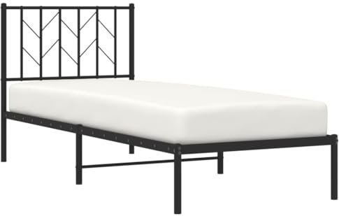 vidaXL Bettgestell, Bettrahmen mit Kopfteil, Bett Gästebett mit Stauraum, Metallbett Einzelbett Schlafzimmerbett, Schwarz 80x200cm Metall