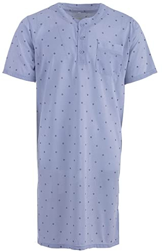 Lucky Herren Nachthemd Kurzarm Raute Tasche Schlafshirt Knöpfe Brusttasche