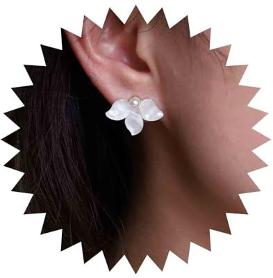 TseenYi Vintage Perle Blume Ohrringe Acryl Weiße Blume Ohrringe Harz Blumen Perle Ohrstecker Ohrringe Braut Blume Blütenblatt Perle Ohrringe Perle Hochzeit Ohrringe Schmuck Für Frauen Und Mädchen