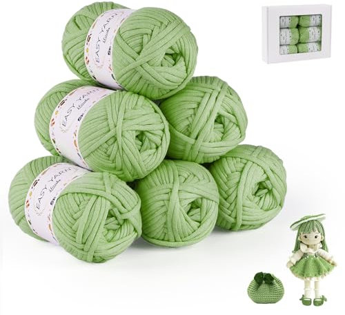 ilauke 6 Stück Chunky Häkelgarn für Anfänger, 6x50g Dickes Garn Baumwolle zum Häkeln, Gut Sichtbare Maschen Garn Zum Häkeln Baumwoll-Nylon-Garn für Anfänger zum Häkeln und Stricken, Hellgrün