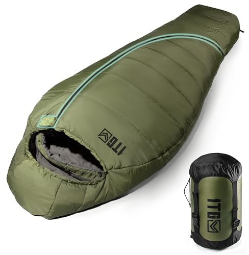 Mumienschlafsack für Erwachsene, -3,9 °C bis 2,2 °C kaltes Wetter, Rucksack-Schlafsack, leichter 3–4-Jahreszeiten-Winter-Campsack mit verstellbarer Kapuze und Kompressionssack, maschinenwaschbar
