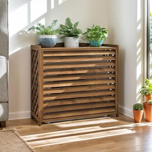 Madera Protector Aire Acondicionado Exterior Cubre Aire Acondicionado Madera Grande Funda Aire Acondicionado Exterior Valla Madera Soporte Para Plantas Interior Protección Contra La Lluvia Y El Sol(86