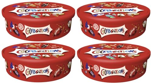 CELEBRATIONS XXL Dose 4x550g Geschenkbox, Mini-Schokoriegel Mix Snickers, Twix und mehr, Großpackung Schokolade