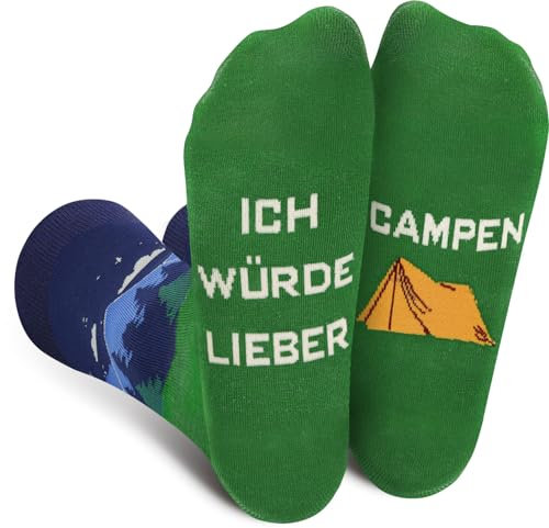 Lustige Socken Herren Damen Jungen - Witzige Socken mit Spruch ICH WÜRDE LIEBER CAMPEN- Bunte Coole Verrückte Geschenke kleinigkeiten Weihnachten Ostern Geburtstag Geschenkideen für Papa Männer Camper