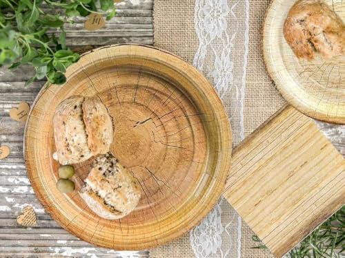 52pcs Wood Grain Party Supplies Camping Hunting Party Tableware Set Rustic Wood Slice Paper Plates Napkins Woodland Birthday Party Decor