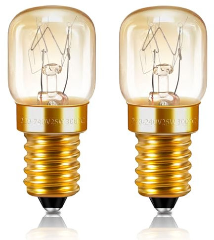 Oven Light Bulbs T22 E14 Dimmable, E14 SES Small Edison Screw, 120LM 2700K Warm White, Heat Resistant up to 300°C, AC 220-240V, for Ovens, Microwave, Fridge, Salt Lamps, Pack of 2