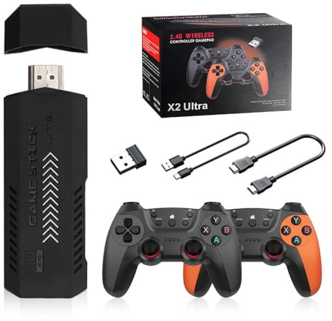 Taslo Retro Gaming Console, Retro Game Stick with Built-in 40+ Emulators, 35,000+ Games, 4K HDMI Output, and 2.4GHz Wireless Controllers, Plug and Play Video Games for Tv, (Black/Orange)