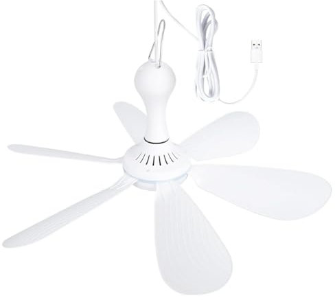 Sctecoau Ventilador de Techo Silencioso de 6 Hojas Alimentado por USB, Ventilador Colgante para Cama de Camping, Tienda de Campaña