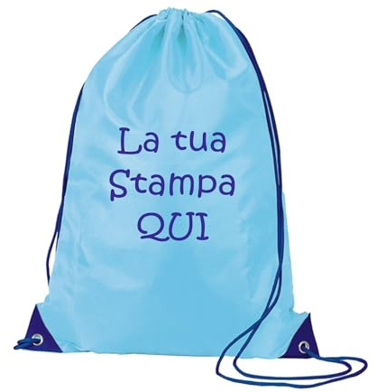 pubblienne 100 Sacca Sportiva Personalizzata Uomo Donna - Borsa Ginnastica Personallizzabile con Stampa Monocolore - Ideale per Palestra Zaino Spiaggia Sacche per Scarpa Calcio Basket (100, Azzurra)