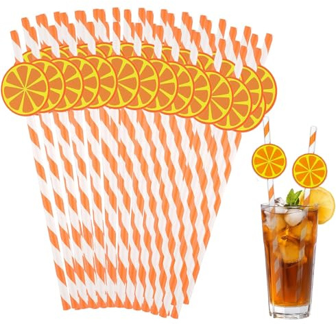 YOUYIKE Mandarine Strohhalme, 50 Stück Mandarine Kinderstrohhalme, Biologisch Abbaubar, Sommerparty Getränkedekoration für kalte Getränke, Smoothies, für Children's Birthday Party