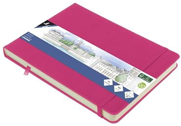 Skizzenbuch Kangaro A5 landscape Hot Pink PU Hardcover 80 Blatt 140 Gramm cremefarbenes Papier mit Gummiband und Band
