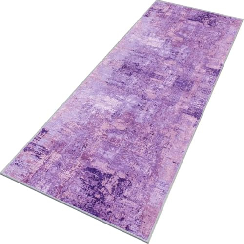 Rglxing Teppich Läufer Flur rutschfest Küchenteppich Fußmatte 80X140CM Waschbar Violett Modern Teppichläufer Meterware Schmutzfangmatte Teppichläufer für Flur Küche Eingang Wohnzimmer Schlafzimmer