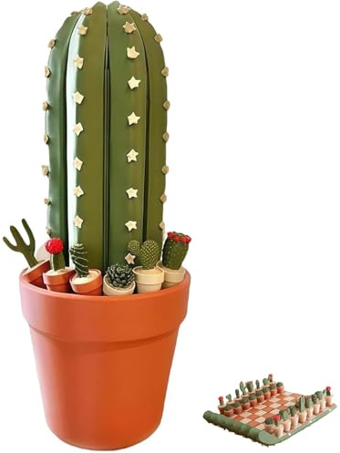 32 scacchiere a forma di cactus stampate in 3D, scacchiere da viaggio portatile arrotolabile con motivo di piante grasse, divertente gioco di scacchi fantasia per gli amanti delle piante, uso