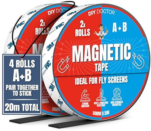 DIY Doctor A+B Magnetic Tape, Self Adhesive Strips, 5m + 5m, 2 Pack | Matched A and B Polarity · Cut to Fit Any Length