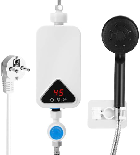 Scaldabagno istantaneo elettrico 5500W, 230V Mini scaldabagno senza serbatoio con set doccia e display LED touch (20-55°C) - Protezione IPX4, per vasca e doccia (Variante E)