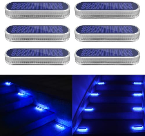 YiLaie Solar Bodenleuchten Aussen, IP68 Wasserdicht, Blaues Licht, 6 Stück | Solarlampen für Außen mit Auto On/Off, 1000mAh Batterie, LED Solarleuchten für Außen Garten,Stufen,Boden,Terrassen,zum Kleben