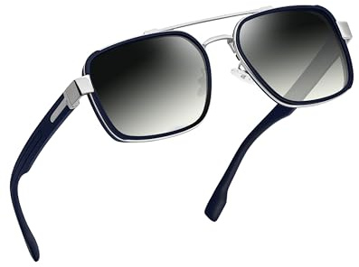Joopin Retro Sonnenbrille Herren Polarisiert Quadratisch 90er UV400 Alltag | 80er, Klassich, Vintage, Rechteckig, Cool, Doppelsteg, Flugzeugbrille, Designer, Flex-Scharnier, Modische, Fahren, Reisen