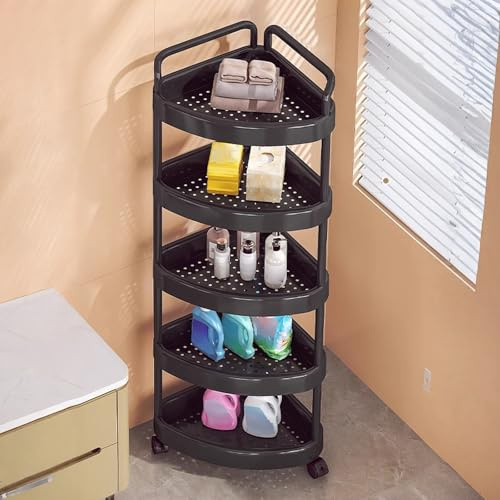 Étagère d'angle à 5 niveaux – Étagère de salle de bain sur pied, sans perçage, gain de place, organiseur de rangement en plastique pour salle de bain et comptoir de cuisine